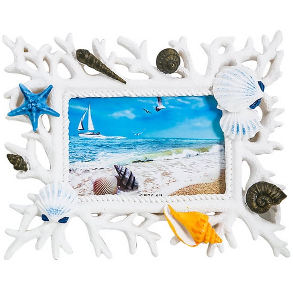 Amosfun Coastal Style Photo Frame with Decorative Resin Coral, Perfect for Home, Desktop, and Beach-Themed Picture Display