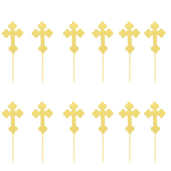 Amosfun Cross Cupcake Toppers Christian Party Decor 24pcs