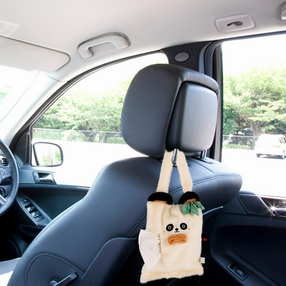 Amosfun Plush Panda Car Tissue Holder Hanging Box for Front and Back Seats, Soft Facial Tissue Storage Organizer