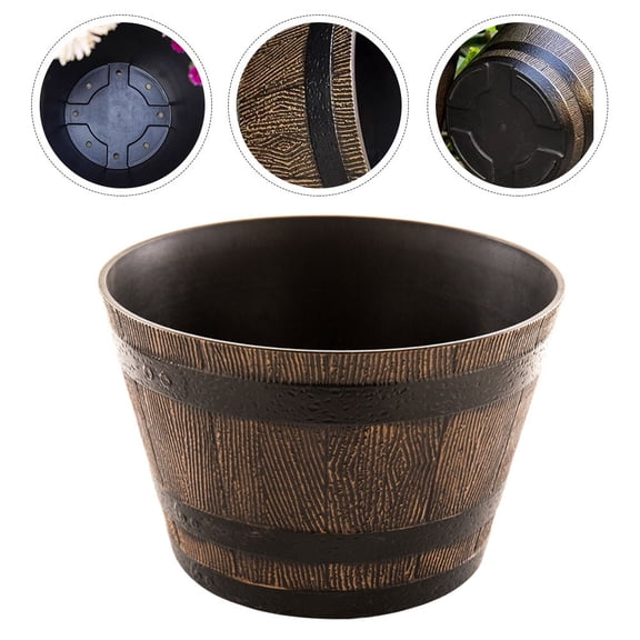 Amosfun Dark Brown Flower Pot Planter Barrel 1Pack Decorative For Succulents