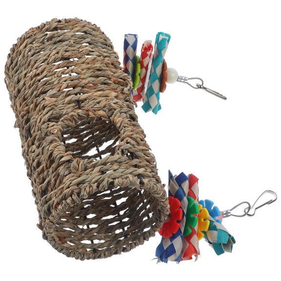 Amosfun Dark Brown Straw Bird Swing for Parrots Adorable Design Durable Pet Toy 10.5 x 7 Inches