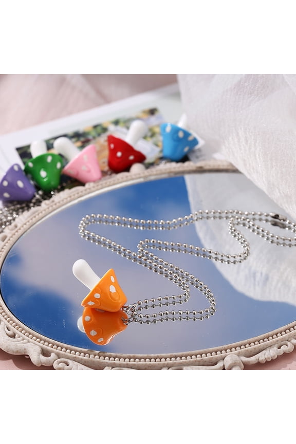 3-Piece Decorative Mushroom Pendant Necklace Set for Women, Stylish Collarbone Chain Sweater Jewelry Accessory