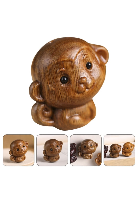 Cute Keychain Monkey Pendant Made of Brown Wood for Bag Decor 1Pack