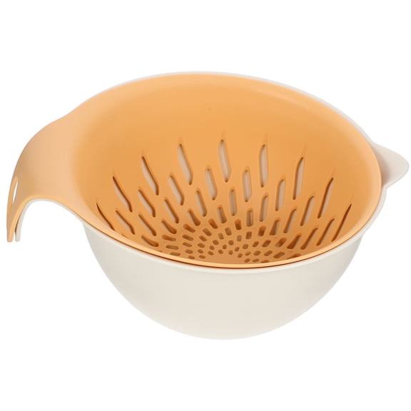 Amosfun Double Layer Yellow Vegetable Washing Basket with Fast Drainage for Home Kitchen Use