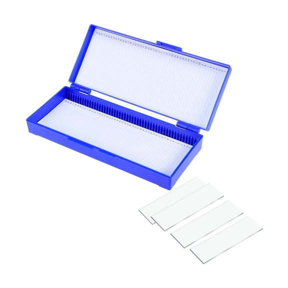 Amosfun Microscope Slide Holder Blue Plastic Box with Content Sheet and Slide Security for Secure Storage