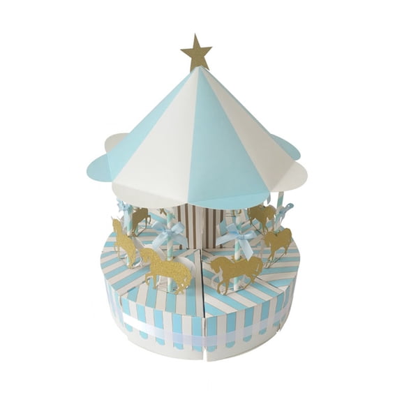 Amosfun Elegant Blue Wedding Favor Boxes with Carousel Design and Easy Assembly