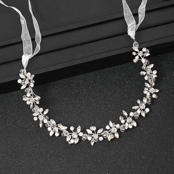 Amosfun Elegant Plated Silver Hair Vine with Crystal Shine for Bride Decor and Formal Occasions