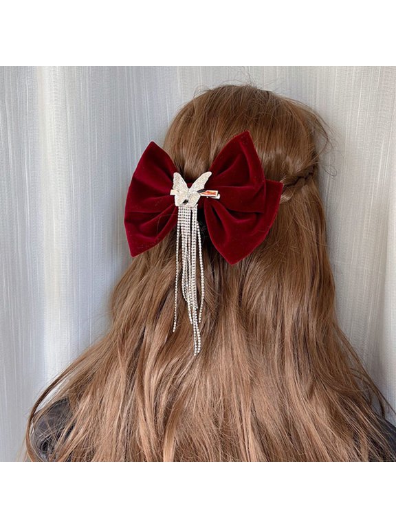Red Hair Bow Clip with Tassel, Decorative Bowknot Barrette Hair Accessory for Women and Girls, Perfect for Any Occasion
