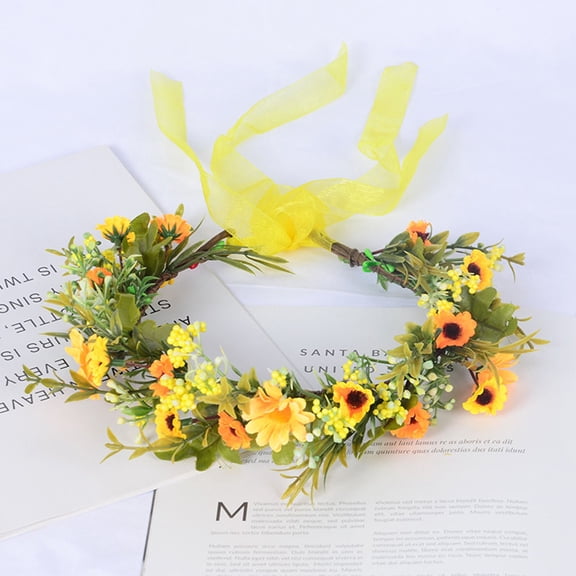 Amosfun Durable Yellow Flower Crown Headdress Made with Fabric and Iron Wire for Celebrations