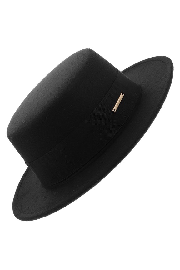 Fashionable Black Fedora Hat with Flat Top and Short Brim for Cool Weather Wear