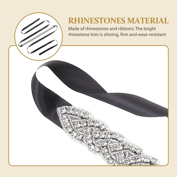 Amosfun Elegant Black Wedding Dress Sash with Light Luxury Rhinestone for Bridal Use