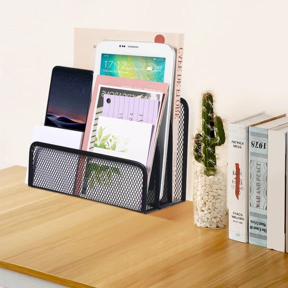 Amosfun File Sorters Black Desk Organizer Metal Easy Access Three Section Design 1 Set