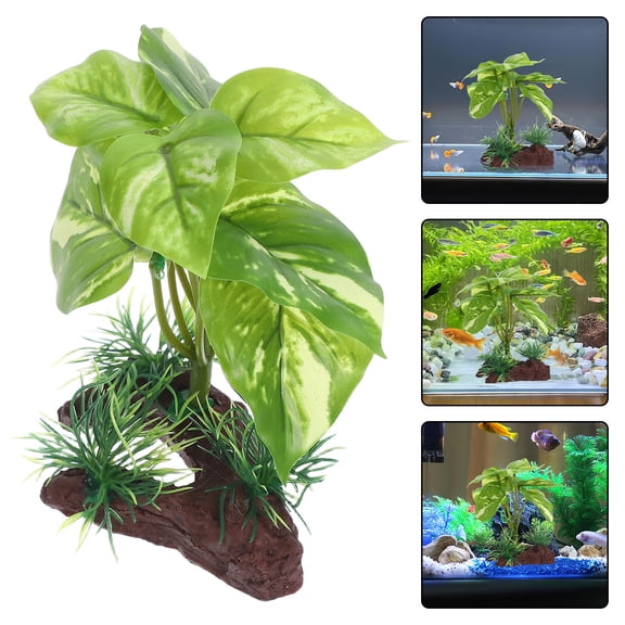 Amosfun Fish Tank Ornaments Artificial Plants for Fish Enthusiasts Green 1Set