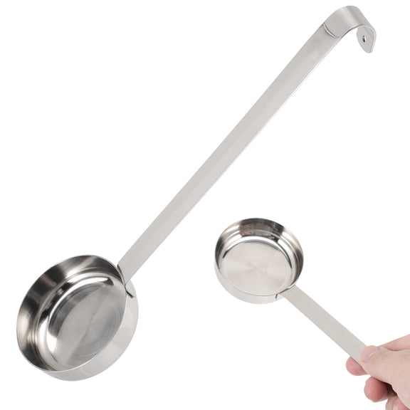 Amosfun Flat Bottom Sauce Ladle Spoon in Silver with Comfortable Handle for Cooking Pizza