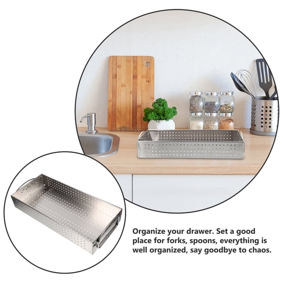 Amosfun Plated Silver Stainless Steel Utensil Holder Metal Draining Flatware Organizer with Handles