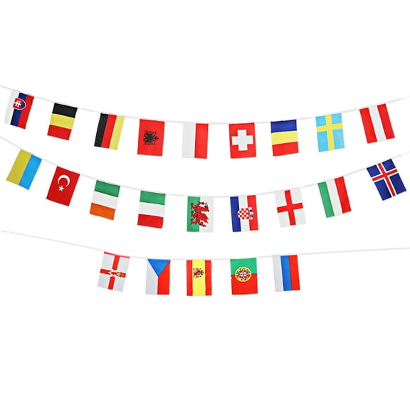 Amosfun 24 Countries Banner Flags for European Championship Decoration Assorted Color Hanging Flags