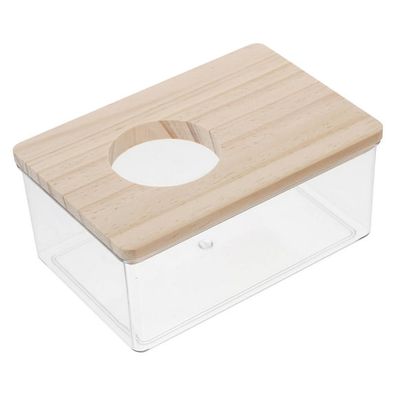 Amosfun Acrylic Hamster Sand Bath Box, Wooden Lid, Sturdy and Reusable