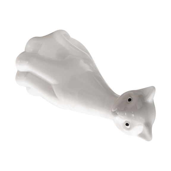 Amosfun Handcrafted White Ceramic Cat Statue Decorative Figurine for Office and Living Room