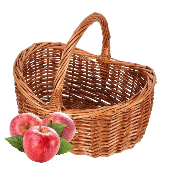 Amosfun Handwoven Willow Basket with Handle, Light Brown Rustic Wicker Storage Organizer for Home Decor, Pantry, Shelves