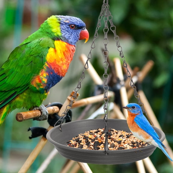 Amosfun Sturdy Dark Grey Outdoor Bird Feeding Dish Hanging Tray for Wild Birds