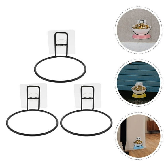 Amosfun 1Set Punch Free Pet Bowl Holder Black Wall Hanging Feeder Rack for Cats and Dogs