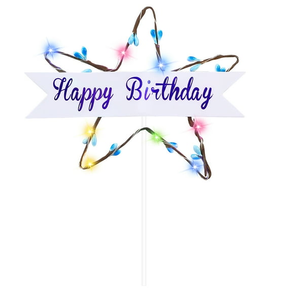 Amosfun Happy Birthday Cake Pick LED Decorated Cake Decoration for Birthday Wedding Anniversary