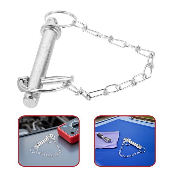 Amosfun Plated Silver Heavy Duty Hitch Pin with Chain Spring Lock Trailer Axle Securement Accessory