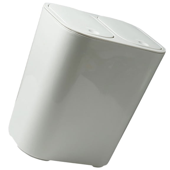 Amosfun White Plastic Garbage Bin Dual Compartment Waste Container for Home