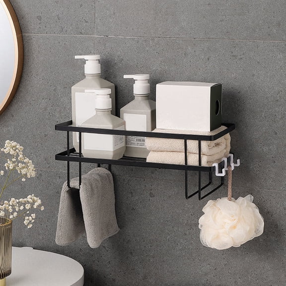 Amosfun Black Wall-Mounted Shower Shelf with Heavy Duty Load Capacity for Bathroom Storage and Home Organization