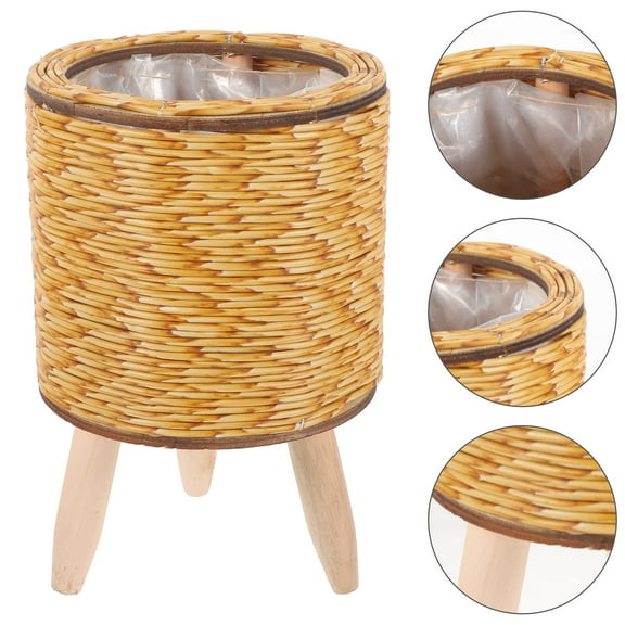 Amosfun Home Woven Plant Basket with Stable Wooden Tripod Suitable for Indoor Plants
