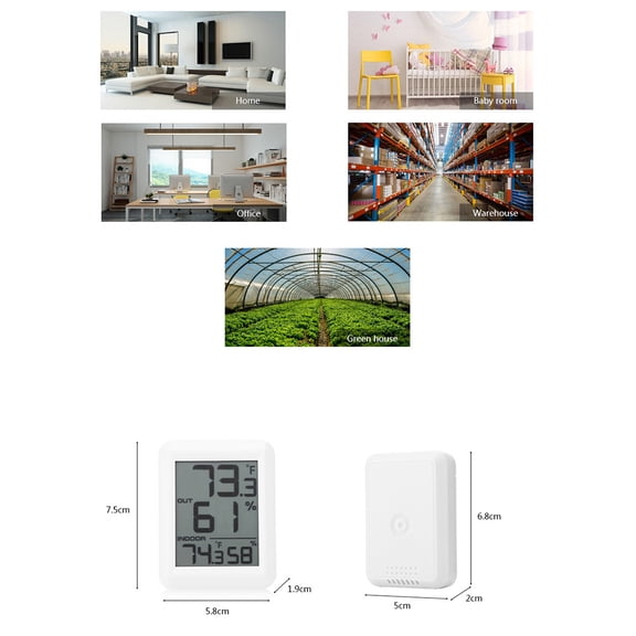 Amosfun Digital Hygrometer White Indoor Outdoor Monitoring for Greenhouse 1 Transmitter