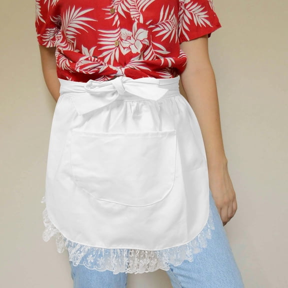 Amosfun Breathable Cotton Lace Half Apron with Adjustable Waist for Kitchen and Cafe Work