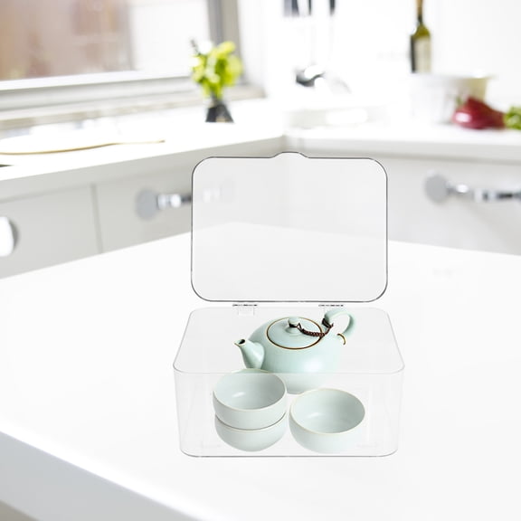 Amosfun Large Capacity Clear Storage Container with Lid for Cup and Tea Set Storage