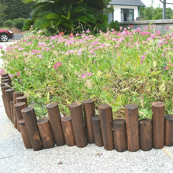 Amosfun Patio Wood Fence Garden Border Brown Uneven Solid Log Lawn Edging