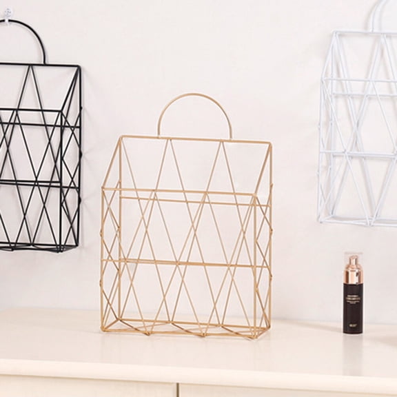 Amosfun White Hanging Newspaper Stand Rack Metal Storage Organizer Basket