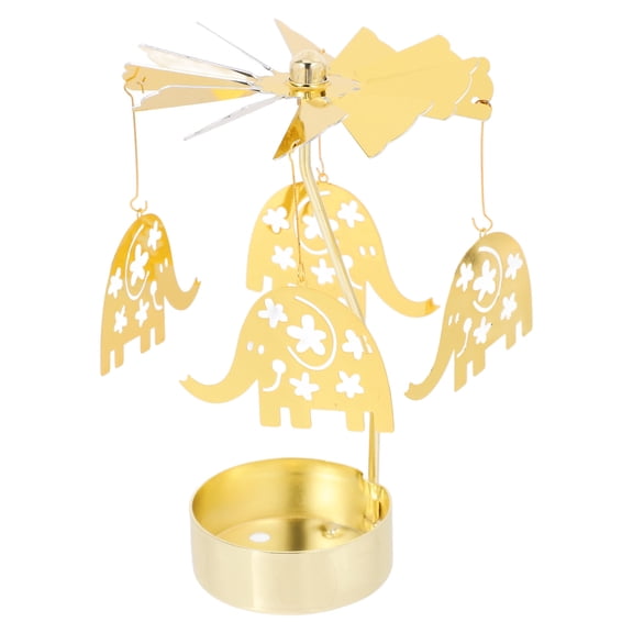 Amosfun Metal Candle Holder Carousel Rotating Table Stand Golden Decorative Home Accent