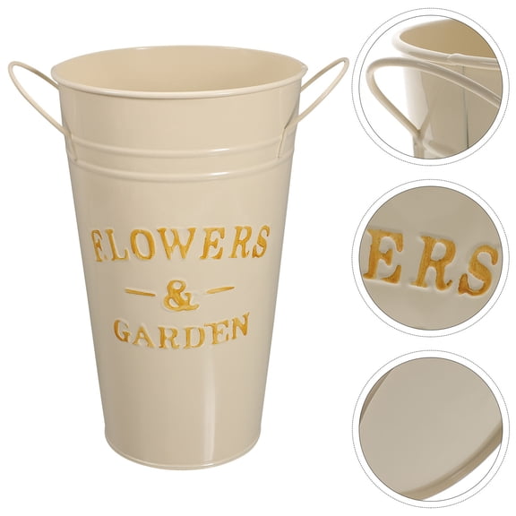 Amosfun White Iron Plant Bucket with Smooth for Outdoor Flower Pots and Garden Decor