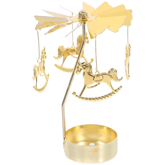 Amosfun Metal Golden Carousel Candle Holder Rotating Windmill Decorative Holiday Stand