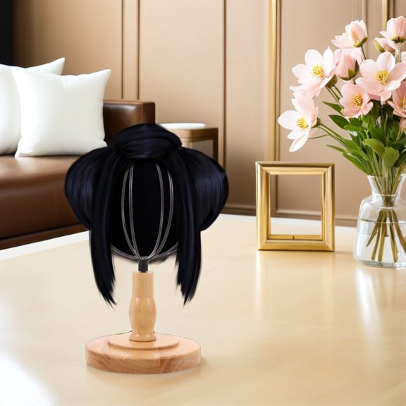 Amosfun Multi Color Wood Base Wig Stand with Stainless Steel Frame for Retail and Home Hat Display