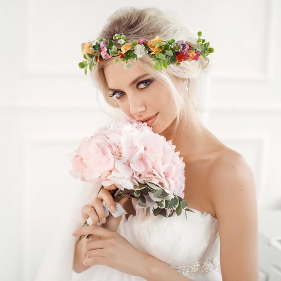 Amosfun Bridal Flower Crown Multi Color Realistic for Wedding Headpiece