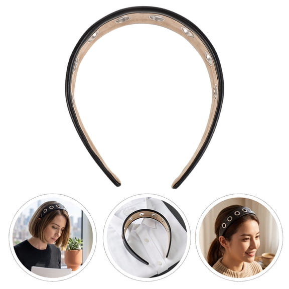 Amosfun Chunky Black Padded Headband with Metal Rings for Edgy and Retro Beauty