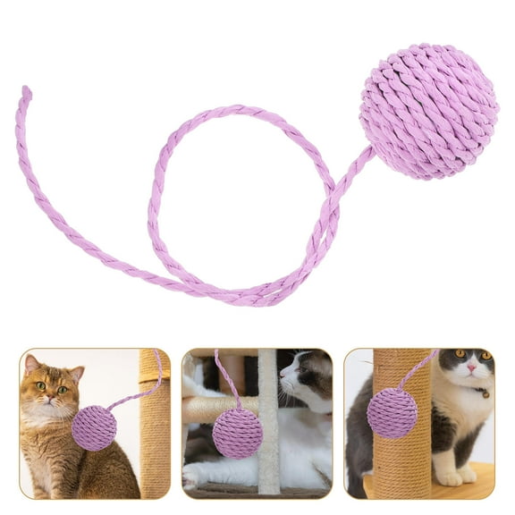 Amosfun Durable Purple Sisal Rope Cat Ball with Bells Replacement for Cat Scratchers