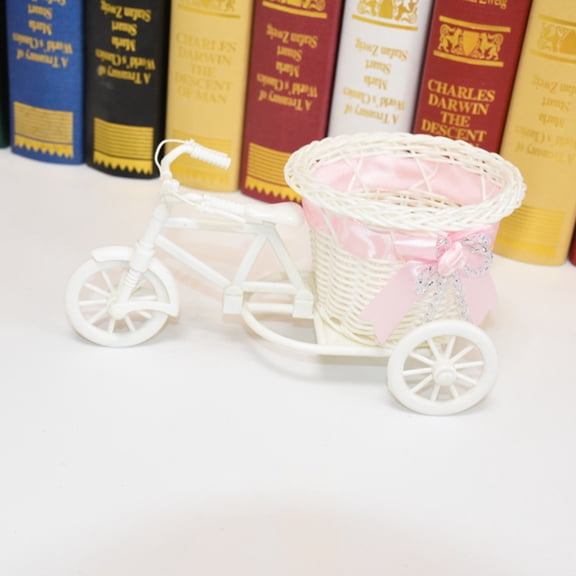 Amosfun Pink Rattan Tricycle Flower Basket Decoration for Weddings Parties Home and Garden