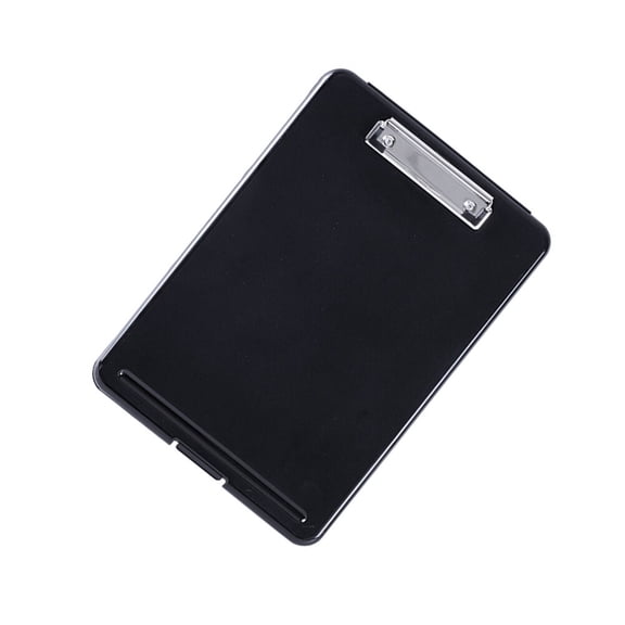 Amosfun Black Plastic Clipboard with Pen Holder, Smooth Edges, Wall Hanging Hole for Office and School Use