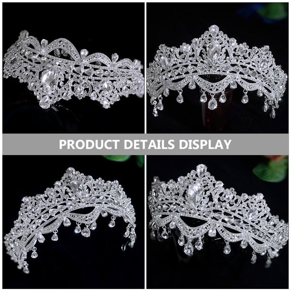 Amosfun Plated Silver Wedding Crown for Bride with Sparkling Rhinestone Decor and Zinc Alloy Material
