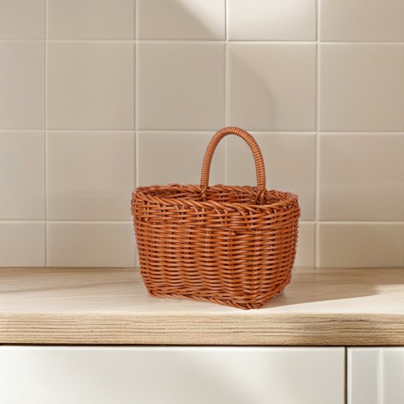 Amosfun Portable Brown Woven Wall Hanging Basket for Garlic and Ginger Storage with Multifunctional Design