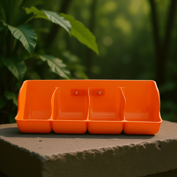Amosfun Practical Orange Livestock Feeding Trough with Multi-Slots for Pig Feeding Convenience