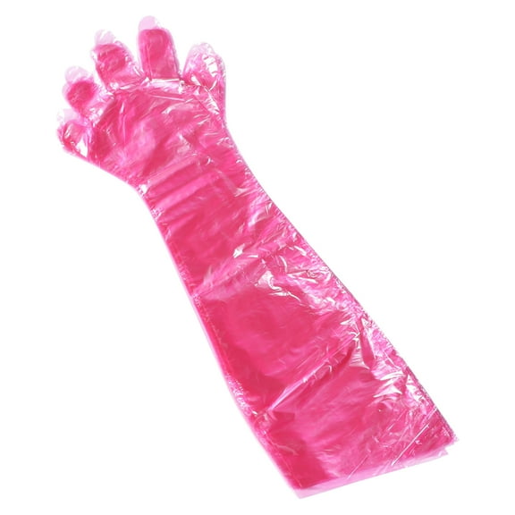 Amosfun Travel Disposable Gloves Long Arm Red 50Pcs