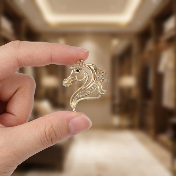 Amosfun Elegant Golden Rhinestone Horse Lapel Pin Zodiac Brooch for Formal Occasions and Special Events
