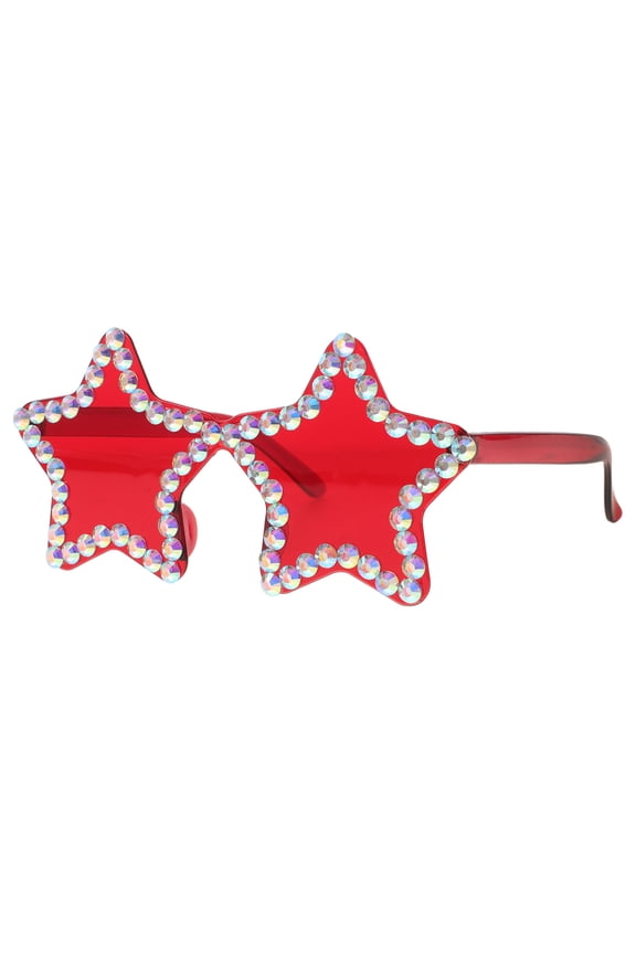 Rimless Red Rhinestone Star Sunglasses Stylish Novelty Glasses for Fourth of July Events